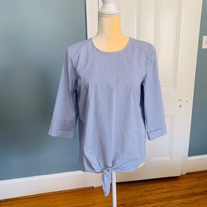 JJill Petite M 3/4 Sleeve Blue Striped Blouse